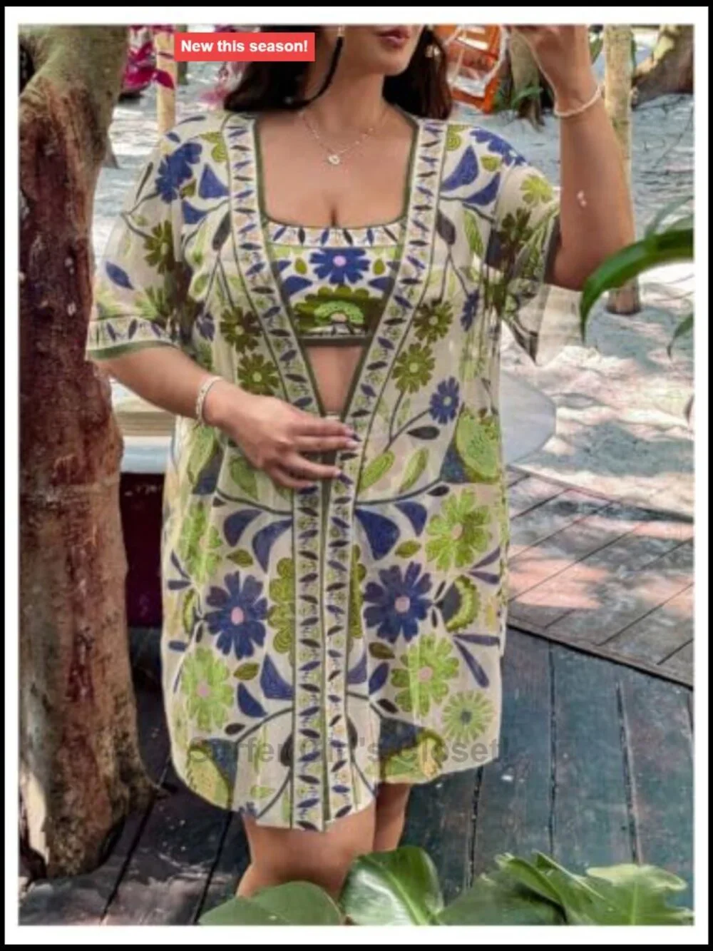 Plus Size 3 Piece Floral Tankini Set with Boy Shorts and Kimono Cover Up